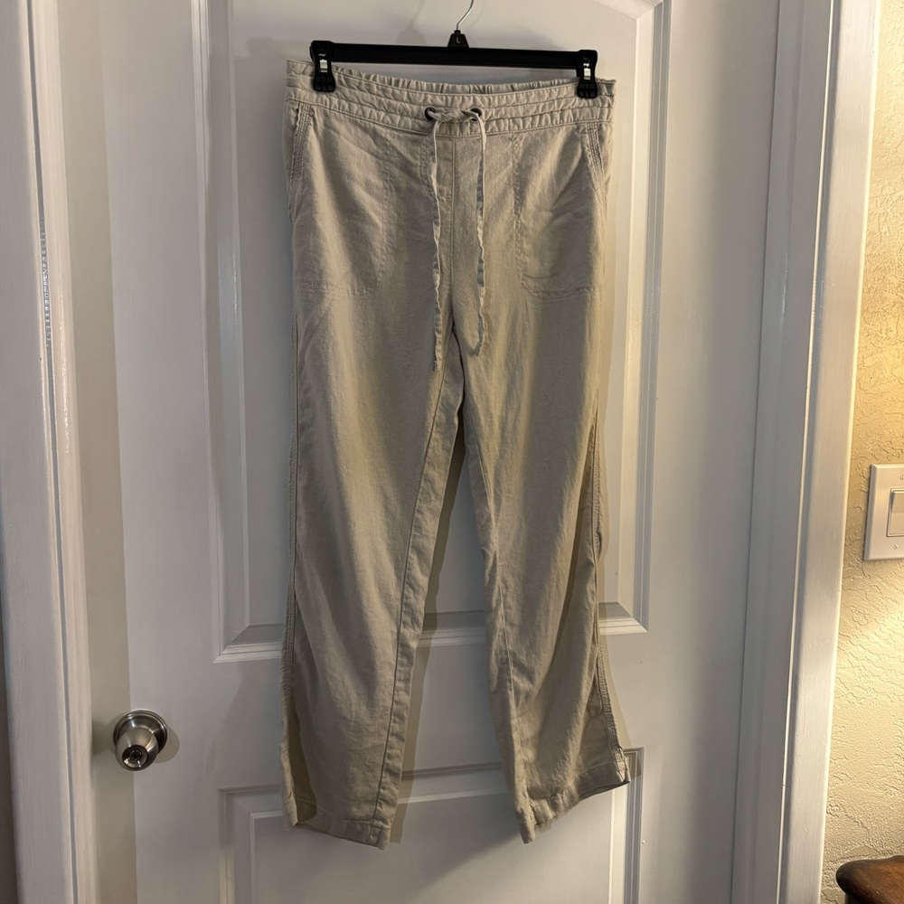 Woman’s Drawstring Casual Linen blend Pants - Beige Sz M